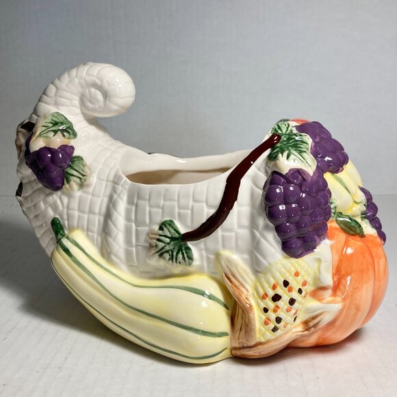 Vintage Ceramic Fall Thanksgiving Cornucopia Table Centerpiece Decor Planter - Picture 6 of 16